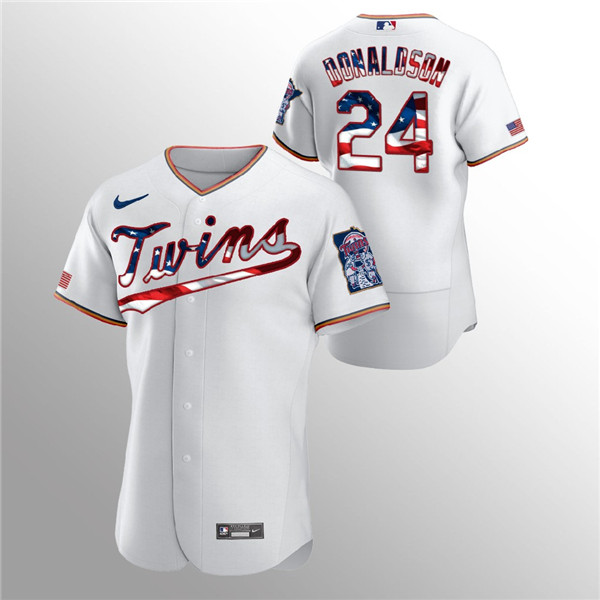 Men's Minnesota Twins White #24 Josh Donaldson 2020 Stars & Stripes Flex Base Stitched MLB Jersey