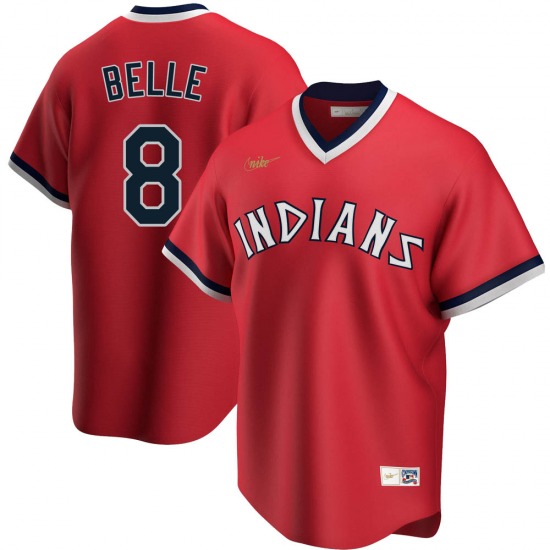 Men's Cleveland Indians Red #8 Albert Belle Cool Base Stitched MLB Jersey