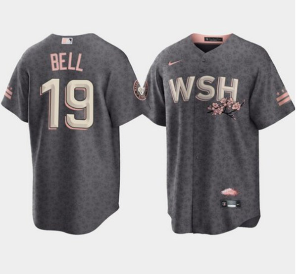 Men's Washington Nationals #19 Josh Bell 2022 Gray City Connect Cherry Blossom Cool Base Stitched Jersey