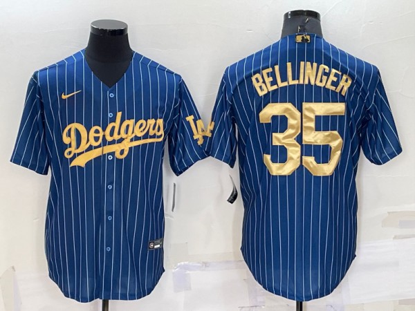 Men's Los Angeles Dodgers #35 Cody Bellinger Navy Gold Cool Base Stitched Baseball Jersey