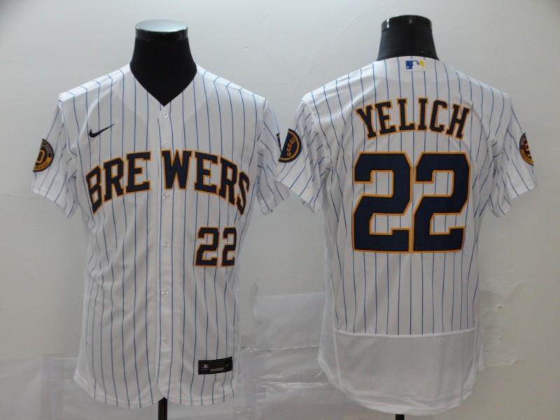 Men's Milwaukee Brewers #22 Christian Yelich White Flex Base Stitched MLB Jersey
