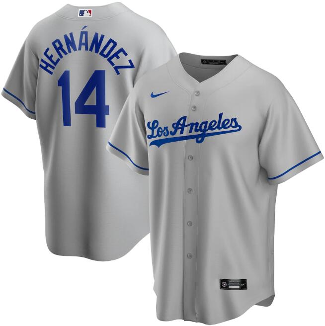 Men's Los Angeles Dodgers Grey #14 Kiké Hernández Cool Base Stitched MLB Jersey