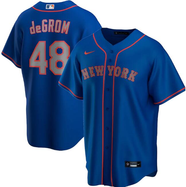 Men's New York Mets Blue #48 Jacob DeGrom Cool Base Stitched MLB Jersey