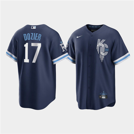 Men's Kansas City Royals #17 Hunter Dozier 2022 Navy City Connect Cool Base Stitched Jersey