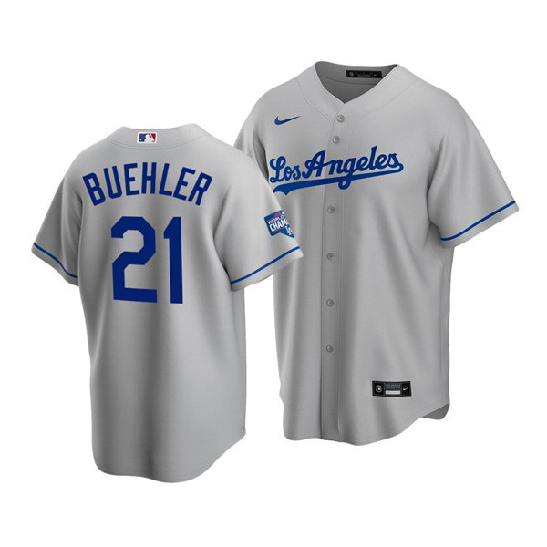 Men's Los Angeles Dodgers #21 Walker Buehler Grey 2020 World Series Champions Home Patch Stitched MLB Jersey