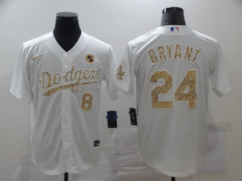 Men's Los Angeles Dodgers Front #8 Back #24 Kobe Bryant With KB Patch White Cool Base Stitched MLB Jersey