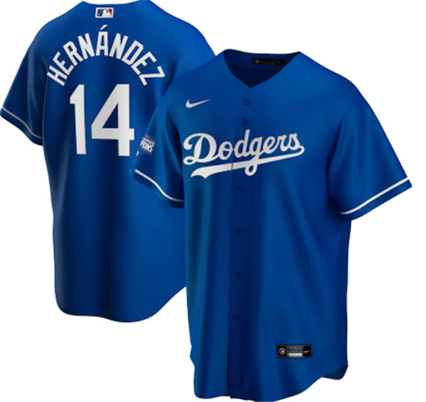 Men's Los Angeles Dodgers #14 Kiké Hernández Blue 2020 World Series Champions Home Patch Cool Base Stitched MLB Jersey