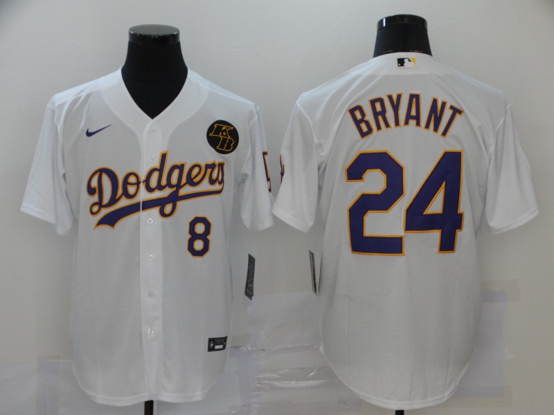 Men's Los Angeles Dodgers Front #8 Back #24 Kobe Bryant White 2020 KB Patch Cool Base Stitched MLB Jersey