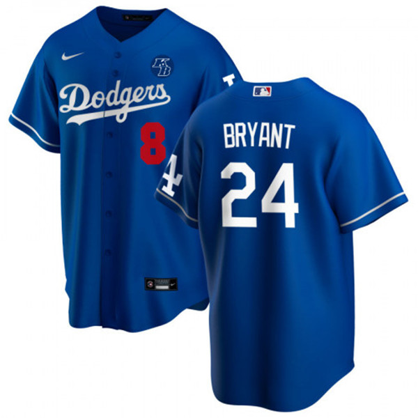 Men's Los Angeles Dodgers Front #8 Back #24 Kobe Bryant Blue 2020 KB Patch Cool Base Stitched Jersey