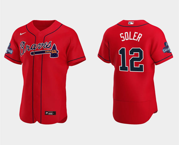 Men's Atlanta Braves #12 Jorge Soler 2021 Red World Series Champions Flex Base Stitched Jersey