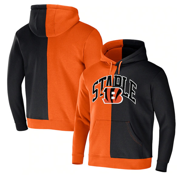 Men's Cincinnati Bengals Split Logo Black/Orange Pullover Hoodie