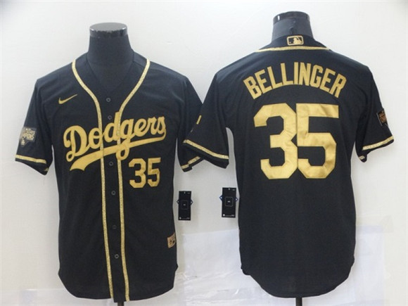 Men's Los Angeles Dodgers #35 Cody Bellinger Black Gold 2020 World Series Cool Base Stitched MLB Jersey
