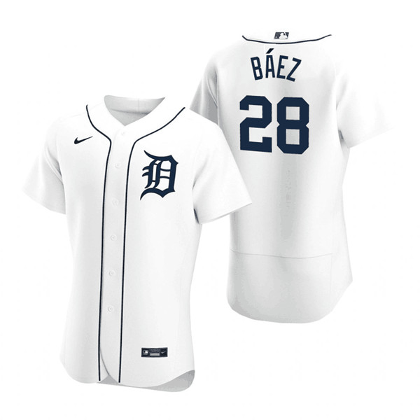 Men's Detroit Tigers #28 Javier Báez White Flex Base Stitched Jersey