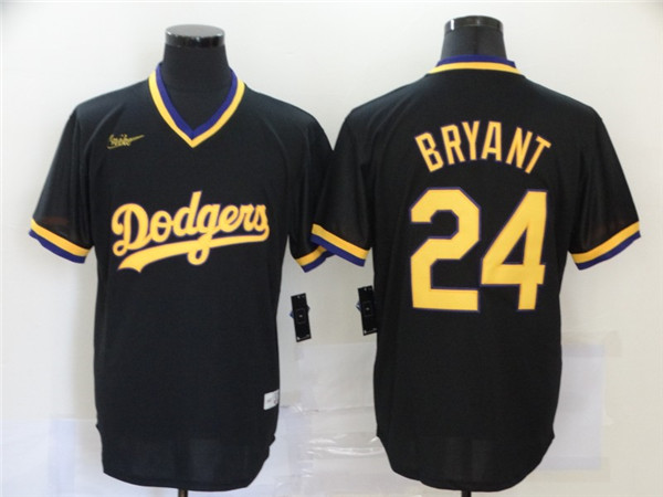 Men's Los Angeles Dodgers #24 Kobe Bryant Black KB Patch Cool Base Stitched Jersey