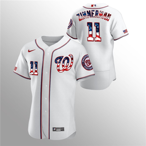 Men's Washington Nationals White #11 Ryan Zimmerman 2020 Stars & Stripes Flex Base Stitched MLB Jersey