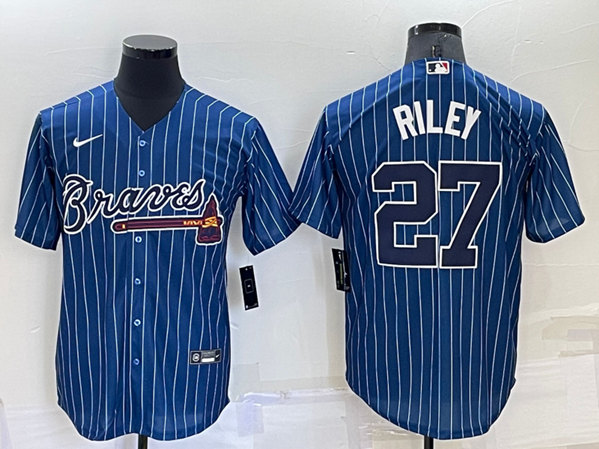Men's Atlanta Braves #27 Austin Riley Navy Cool Base Stitched Baseball Jersey
