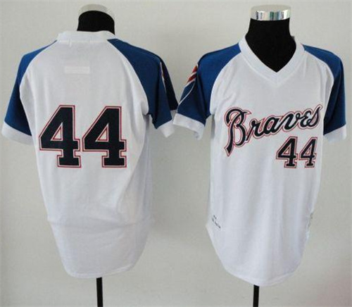 Men's Atlanta Braves Customized 1974 White Mitchell And Ness Throwback Stitched Jersey