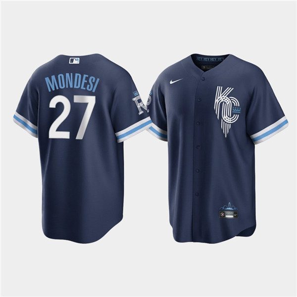 Men's Kansas City Royals #27 Adalberto Mondesi 2022 Navy City Connect Cool Base Stitched Jersey