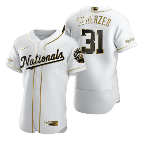 Men's Washington Nationals #31 Max Scherzer 2020 White Golden Stitched Flex Base MLB Jersey