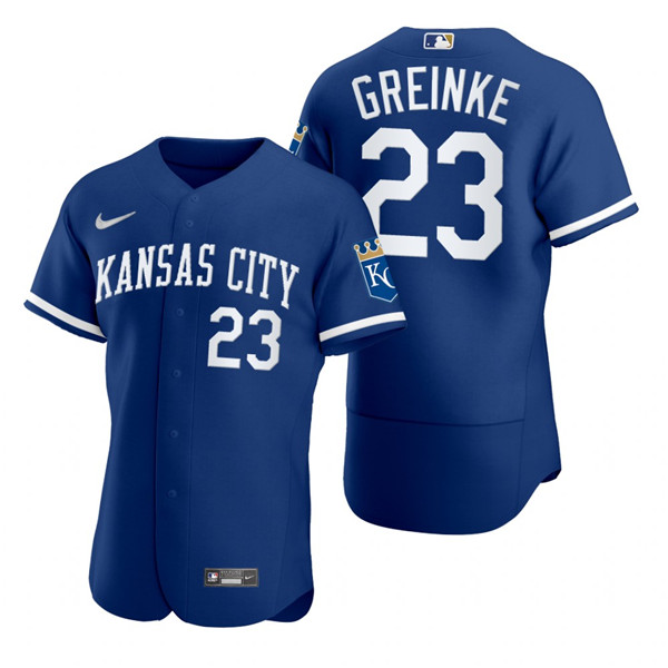 Men's Kansas City Royals #23 Zack Greinke Royal Flex Base Stitched Jersey