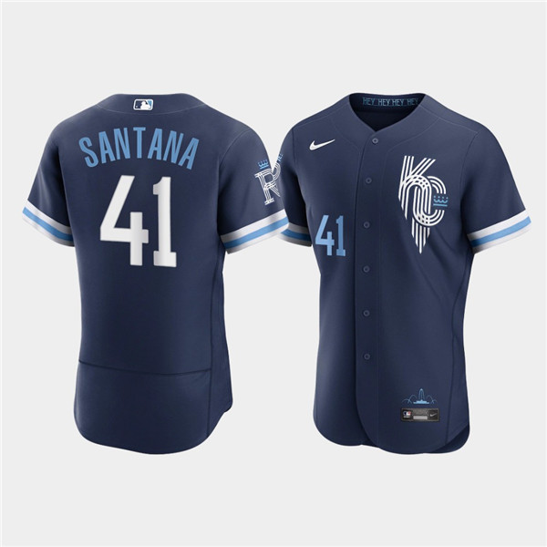 Men's Kansas City Royals #41 Carlos Santana 2022 Navy City Connect Flex Base Stitched MLB Jersey