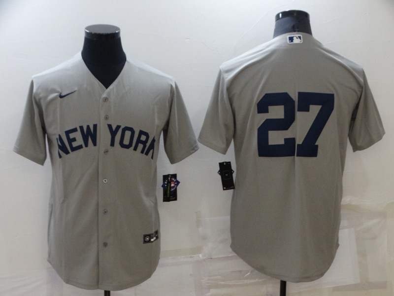 Men's New York Yankees #27 Giancarlo Stanton 2021 Grey Field Of Dreams Cool Base Stitched Baseball Jersey