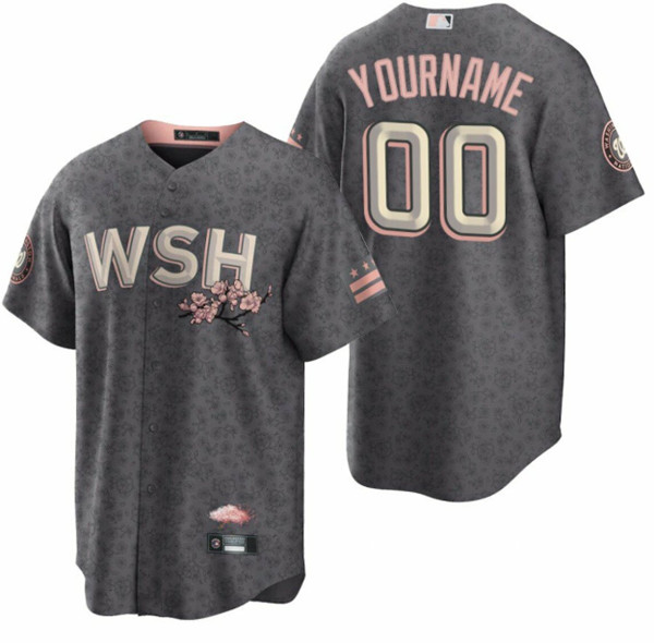 Men's Washington Nationals Active Player Custom 2022 Gray City Connect Cherry Blossom Cool Base Stitched Jersey