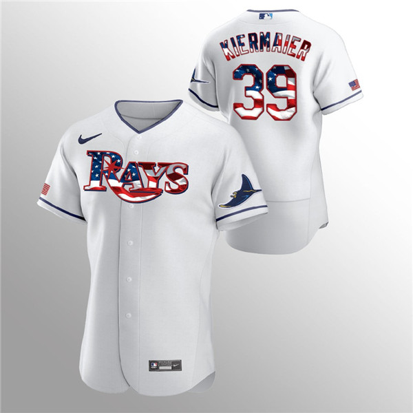Men's Tampa Bay Rays White #39 Kevin Kiermaier 2020 Stars & Stripes Flex Base Stitched MLB Jersey