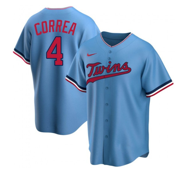 Men's Minnesota Twins #4 Carlos Correa Blue Cool Base Stitched Jersey