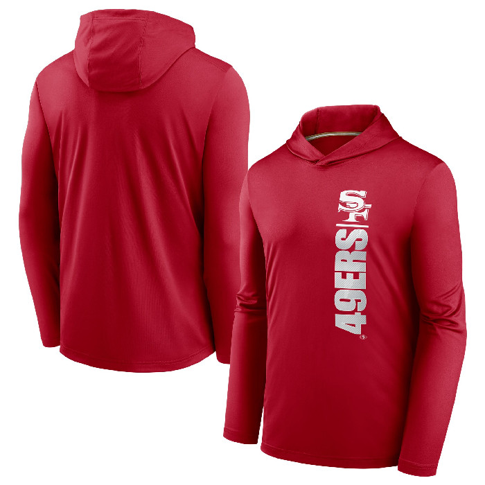 Men's San Francisco 49ers Scarlet Fan Gear Team Stack Hoodie Performance Long Sleeve T-Shirt