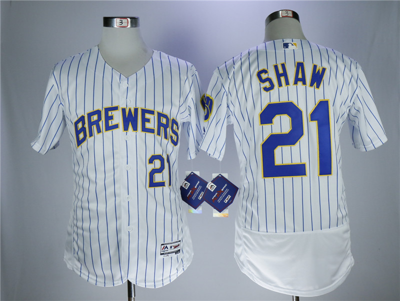 Men's Milwaukee Brewers #21 Travis Shaw White Flexbase Stitched MLB Jersey