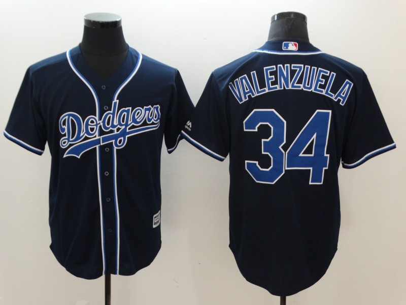 Men's Los Angeles Dodgers # 34 Fernando Valenzuela Navy Cool Base Stitched MLB Jersey