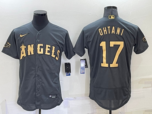 Men's Los Angeles Angels #17 Shohei Ohtani 2022 All-star Charcoal Cool Base Stitched Jersey