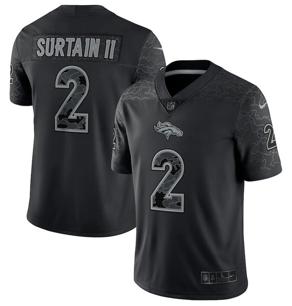 Men's Denver Broncos #2 Patrick Surtain II Black Reflective Limited Stitched Football Jersey