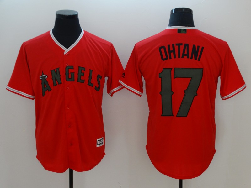 Men's MLB Los Angeles Angels #17 Shohei Ohtani Red 2018 Memorial Day Cool Base Stitched Jersey