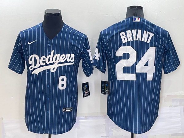 Men's Los Angeles Dodgers Front #8 Back #24 Kobe Bryant Navy Cool Base Stitched Jersey