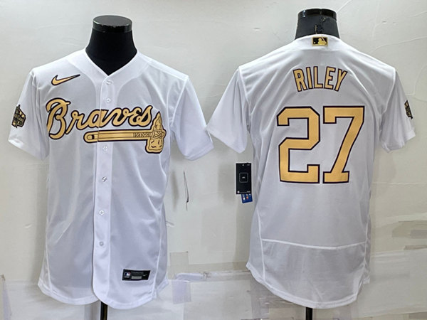 Men's Atlanta Braves #27 Austin Riley 2022 All-Star White Flex Base Stitched Baseball Jersey