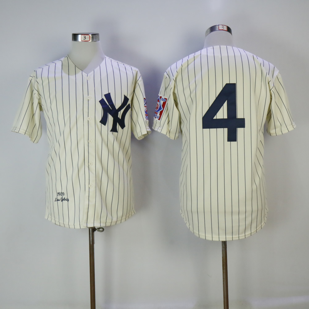 Men's New York Yankees #4 Lou Gehrig Cream 1939 Mitchell & Ness Stitched MLB Jersey