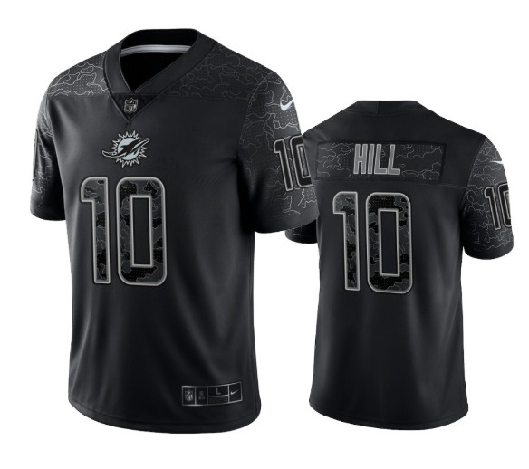 Men's Miami Dolphins #10 Tyreek Hill Black Reflective Limited Stitched ...