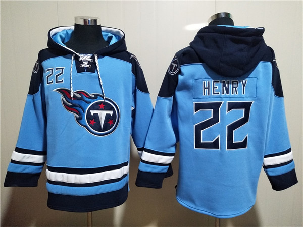 Men's Tennessee Titans #22 Derrick Henry Blue Lace-Up Pullover Hoodie ...
