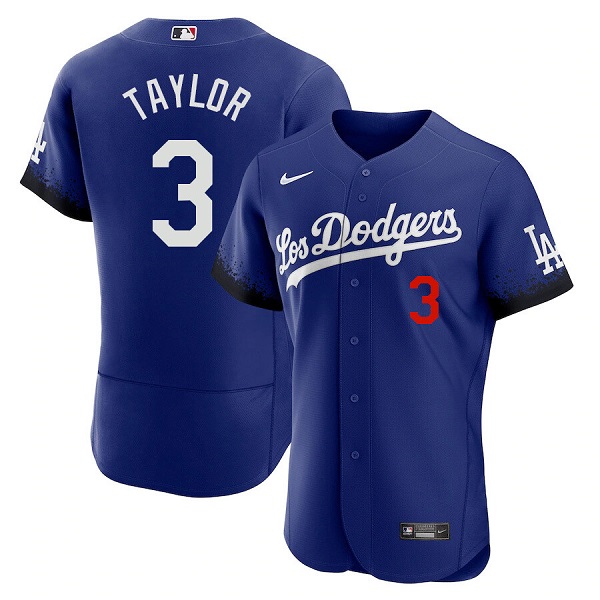 Men's Los Angeles Dodgers #3 Chris Taylor 2021 Royal City Connect Flex Base Stitched Baseball Jersey