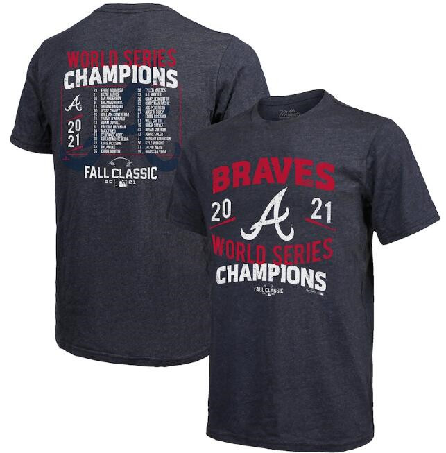 Men's Atlanta Braves 2021 Threads Navy World Series Champions Dream Team Roster Tri-Blend T-Shirt