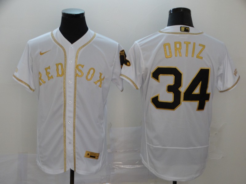 Men's Boston Red Sox #34 David Ortiz 2020 White Golden Flex Base Stitched MLB Jersey