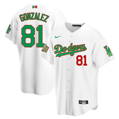 Men's Los Angeles Dodgers #81 Victor Gonzalez White Green Mexico 2020 World Series Stitched MLB Jersey