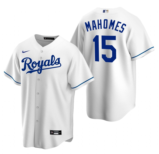 Men's Kansas City Royals White #15 Patrick Mahomes Stitched MLB Jersey
