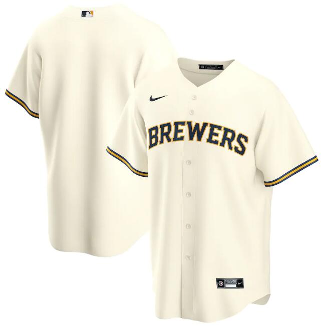 Men's Milwaukee Brewers Blank Cream Cool Base Stitched MLB Jersey