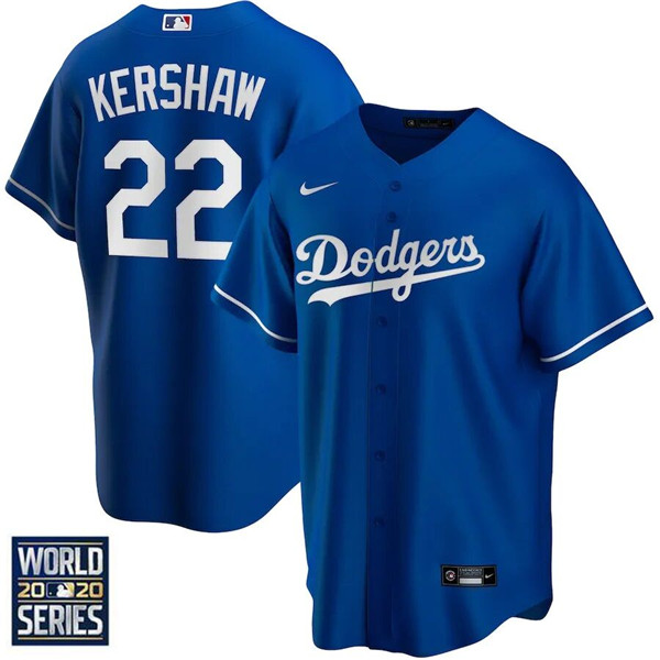Men's Los Angeles Dodgers #22 Clayton Kershaw Blue 2020 World Series Bound stitched MLB Jersey