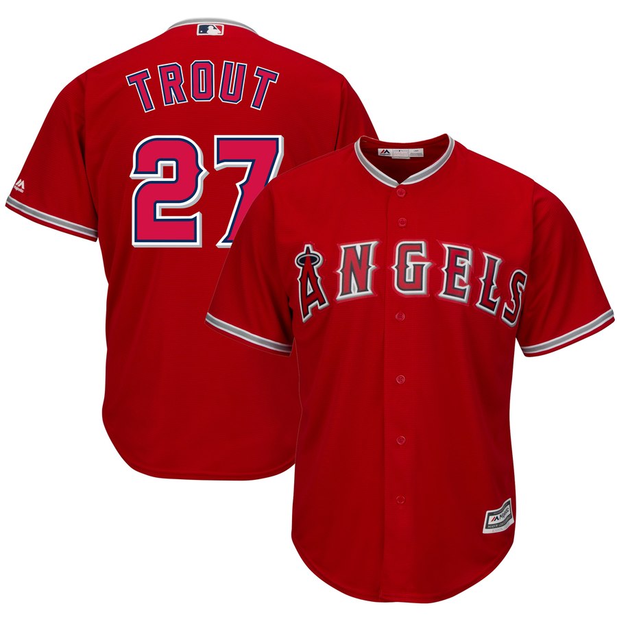 Men's Los Angeles Angels #27 Mike Trout "Kiiiiid" Red Cool Base Stitched MLB Jersey