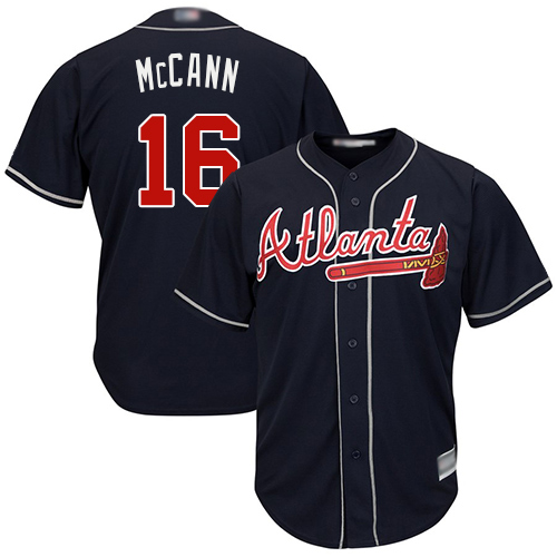 Men's Atlanta Braves #16 Brian McCann Navy Blue Cool Base Stitched MLB Jersey