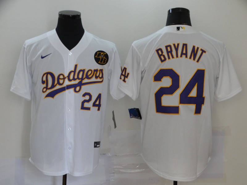 Men's Los Angeles Dodgers #24 Kobe Bryant White 2020 KB Patch Cool Base Stitched MLB Jersey